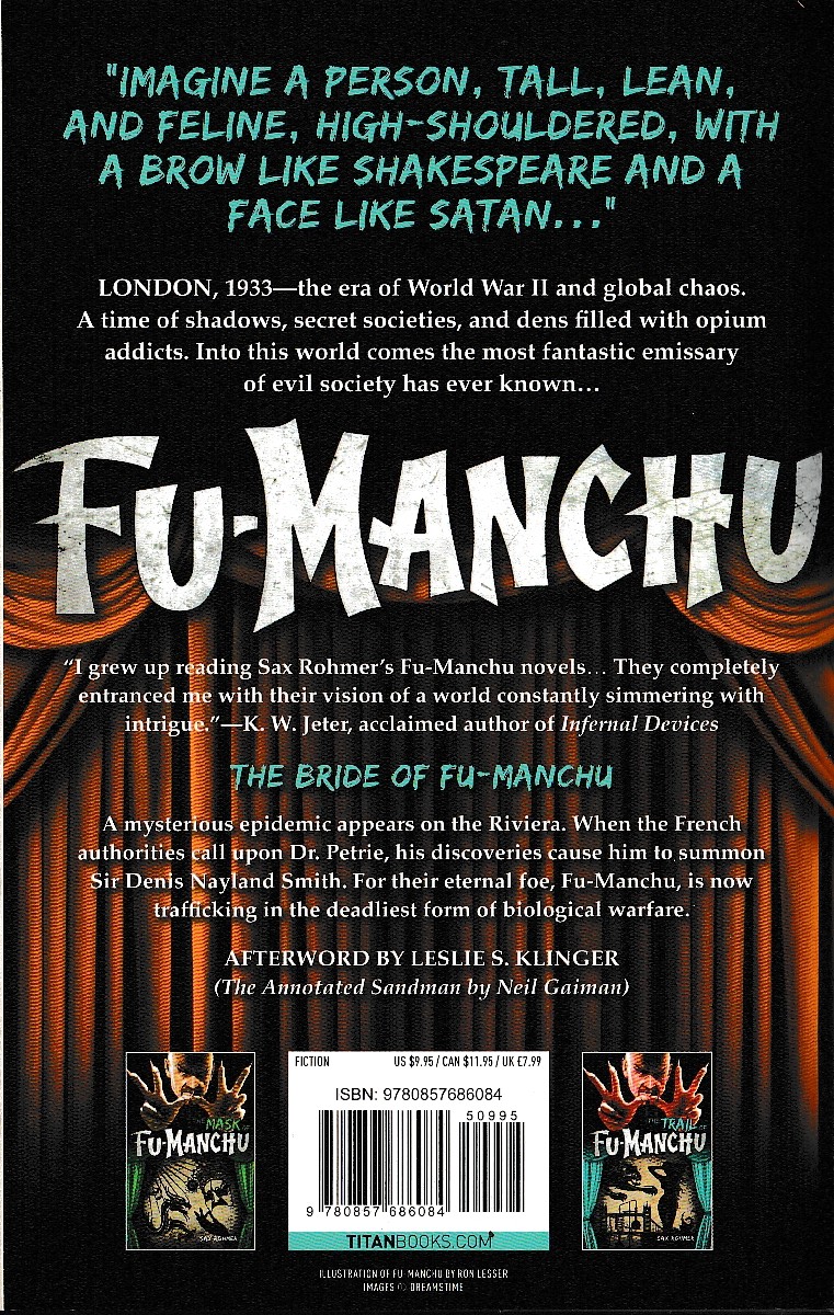 Sax Rohmer  THE BRIDE OF FU MANCHU magnified rear book cover image