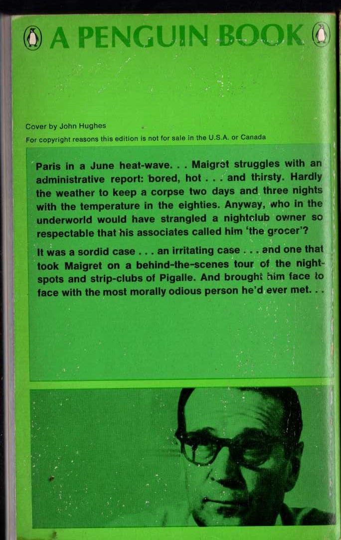 Georges Simenon  MAIGRET LOSES HIS TEMPER magnified rear book cover image