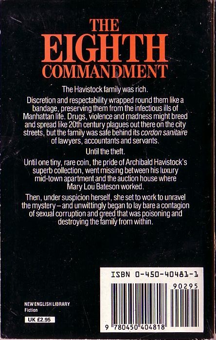 Lawrence Sanders  THE EIGHTH COMMANDMENT magnified rear book cover image