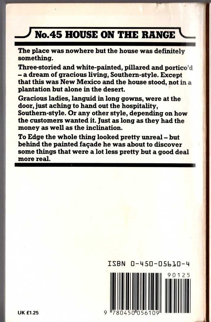 George G. Gilman  EDGE 45: HOUSE ON THE RANGE magnified rear book cover image