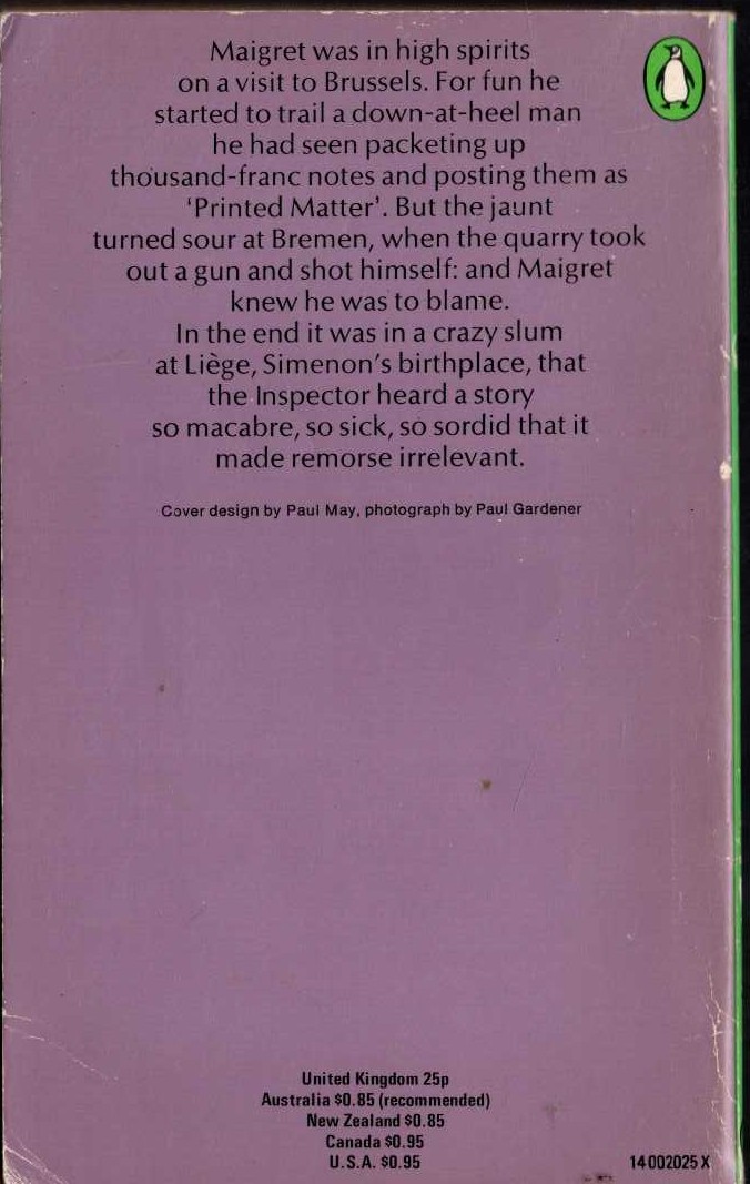 Georges Simenon  MAIGRET AND THE HUNDRED GIBBETS magnified rear book cover image