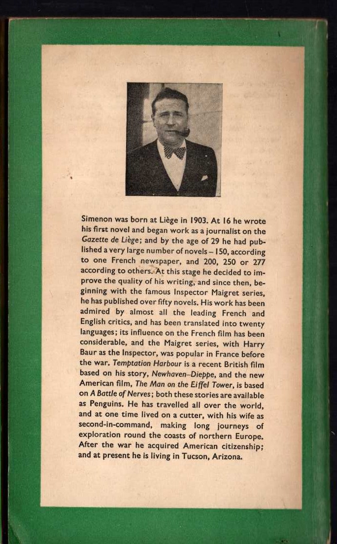 Georges Simenon  IN TWO LATITUDES magnified rear book cover image