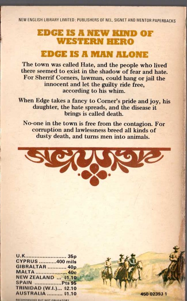 George G. Gilman  EDGE 13: A TOWN CALLED HATE magnified rear book cover image