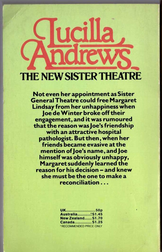 Lucilla Andrews  THE NEW SISTER THEATRE magnified rear book cover image