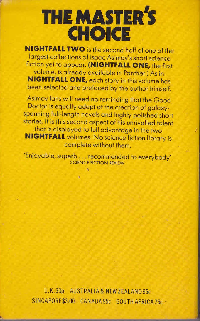 Isaac Asimov  NIGHTFALL TWO magnified rear book cover image