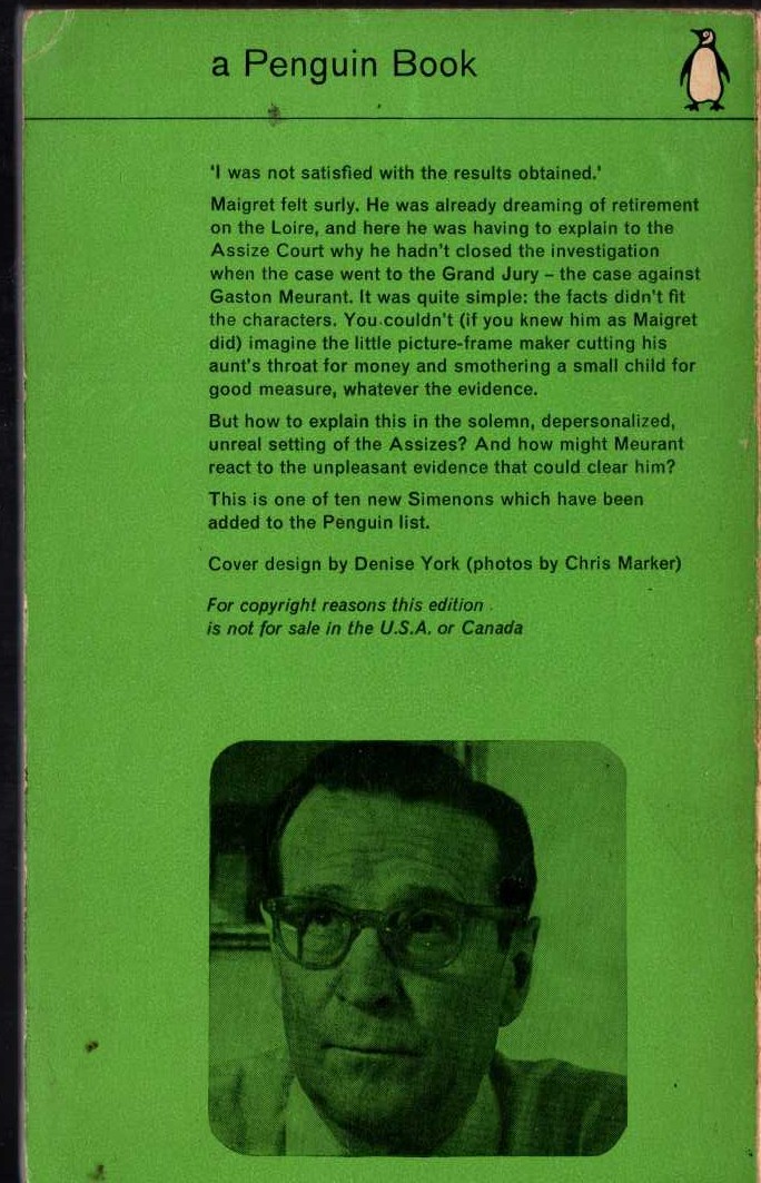 Georges Simenon  MAIGRET IN COURT magnified rear book cover image