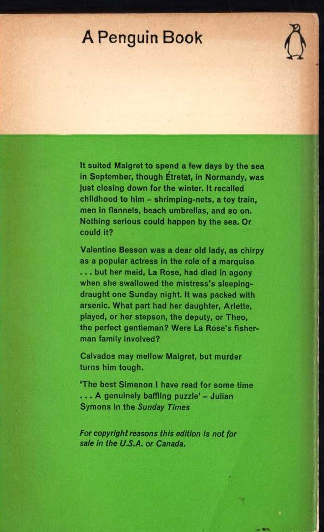 Georges Simenon  MAIGRET AND THE OLD LADY magnified rear book cover image