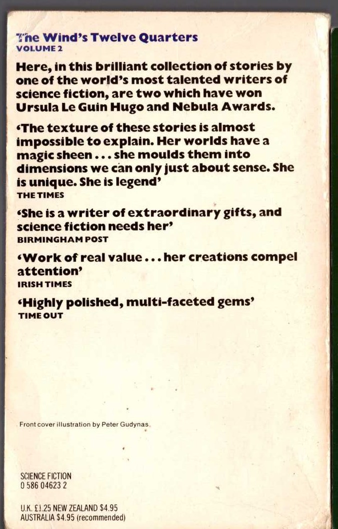 Ursula Le Guin  THE WINDS TWELEVE QUARTERS. Volume 2 magnified rear book cover image