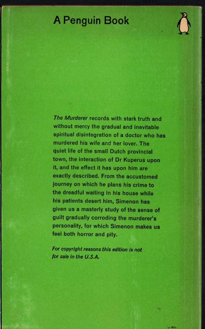 Georges Simenon  THE MURDERER magnified rear book cover image