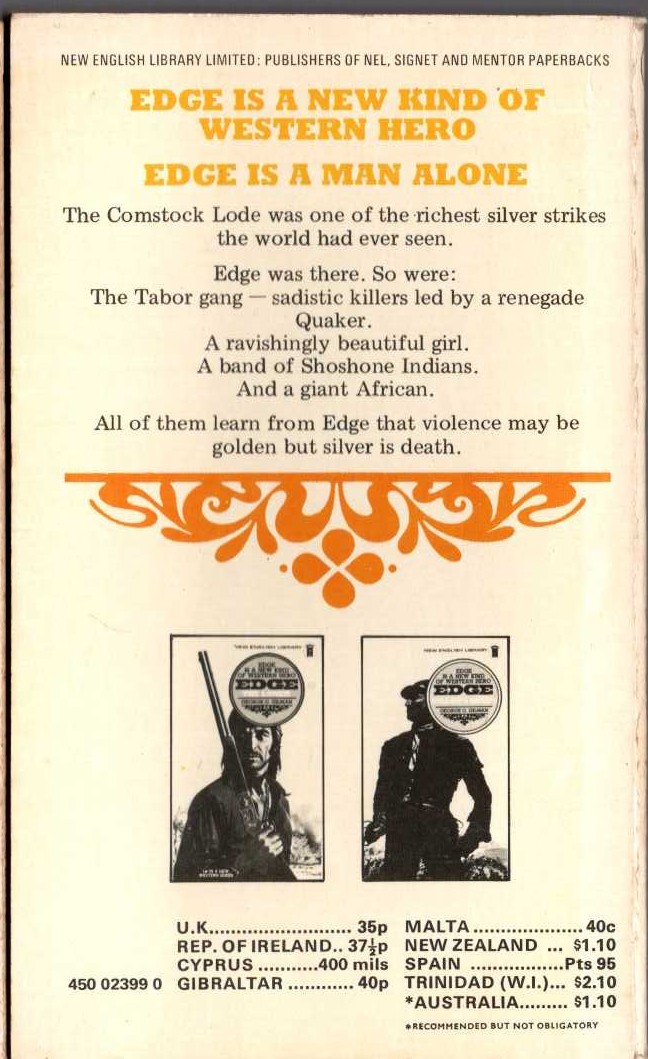 George G. Gilman  EDGE 5: BLOOD ON SILVER magnified rear book cover image