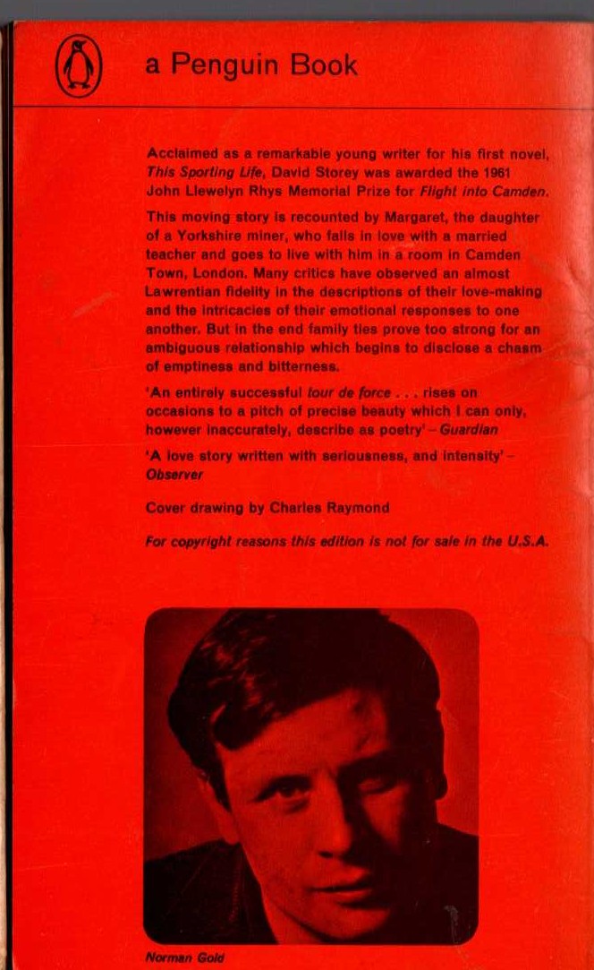David Storey  FLIGHT INTO CAMDEN magnified rear book cover image