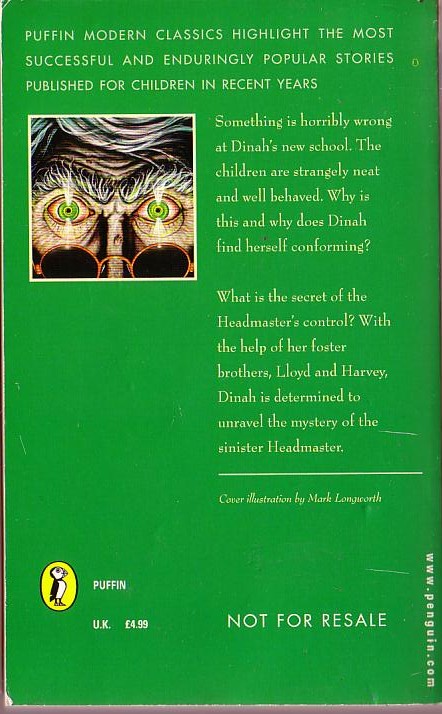 Gillian Cross  THE DEMON HEADMASTER magnified rear book cover image