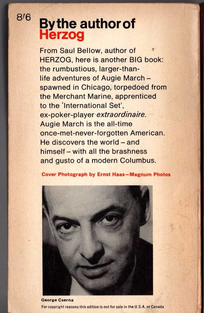 Saul Bellow  THE ADVENTURE OF AUGIE MARCH magnified rear book cover image