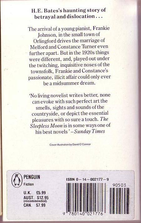 H.E. Bates  THE SLEEPLESS MOON magnified rear book cover image