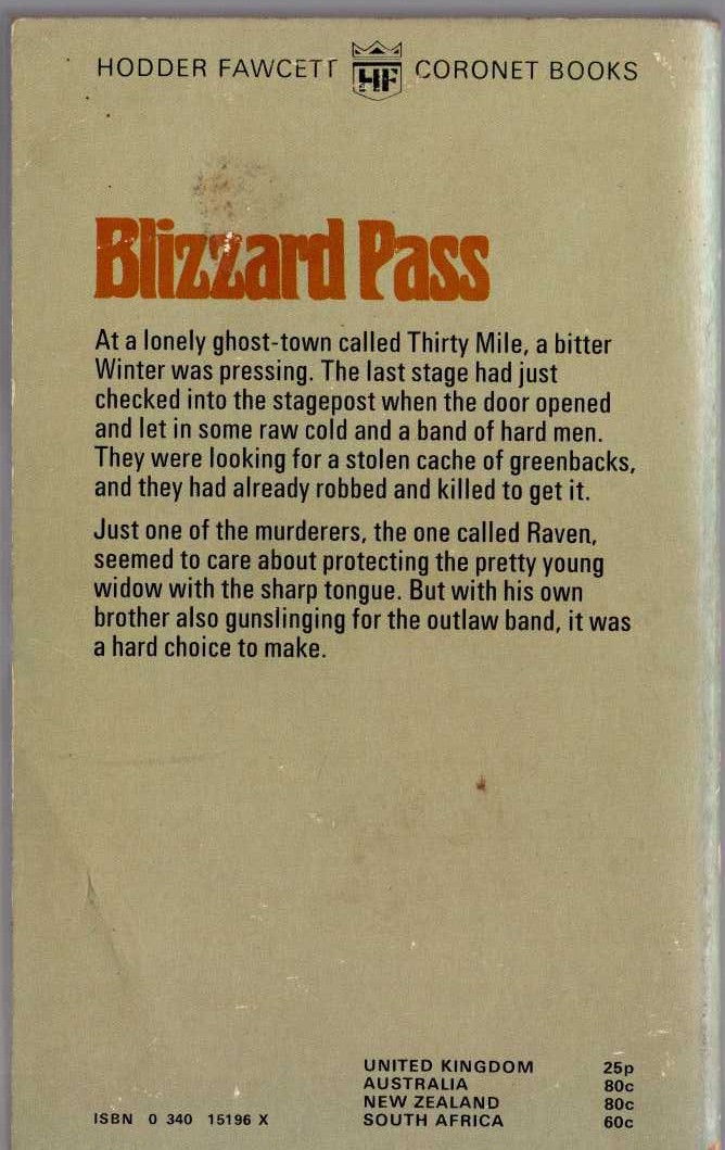 T.V. Olsen  BLIZZARD PASS magnified rear book cover image