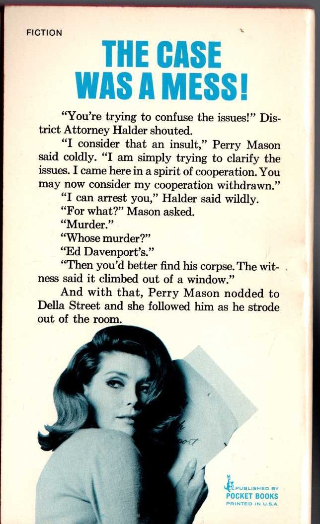 Erle Stanley Gardner  THE CASE OF THE RUNAWAY CORPSE magnified rear book cover image