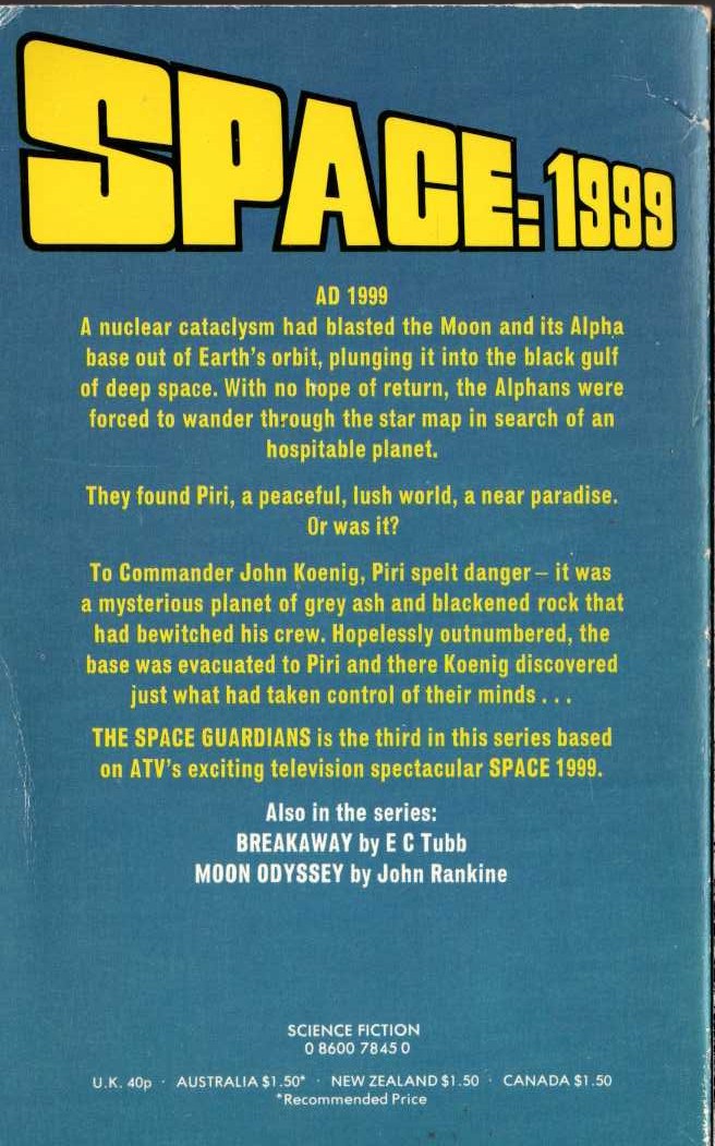 Brian Ball  SPACE 1999: THE SPACE GUARDIANS (TV tie-in) magnified rear book cover image