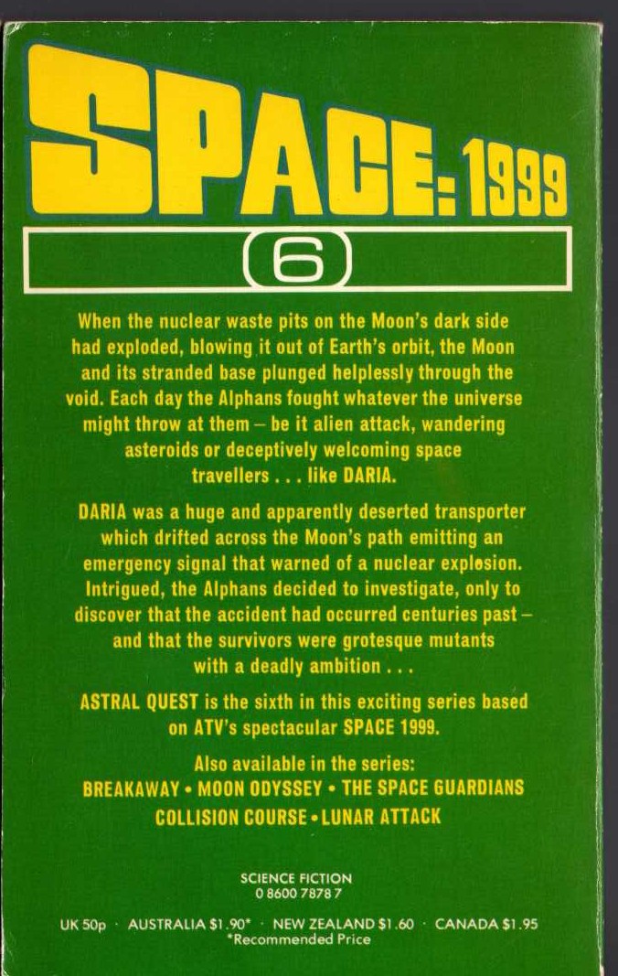 John Rankine  SPACE 1999: ASTRAL QUEST (TV tie-in) magnified rear book cover image