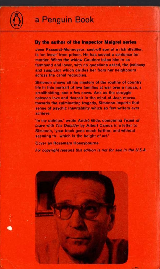 Georges Simenon  TICKET OF LEAVE magnified rear book cover image