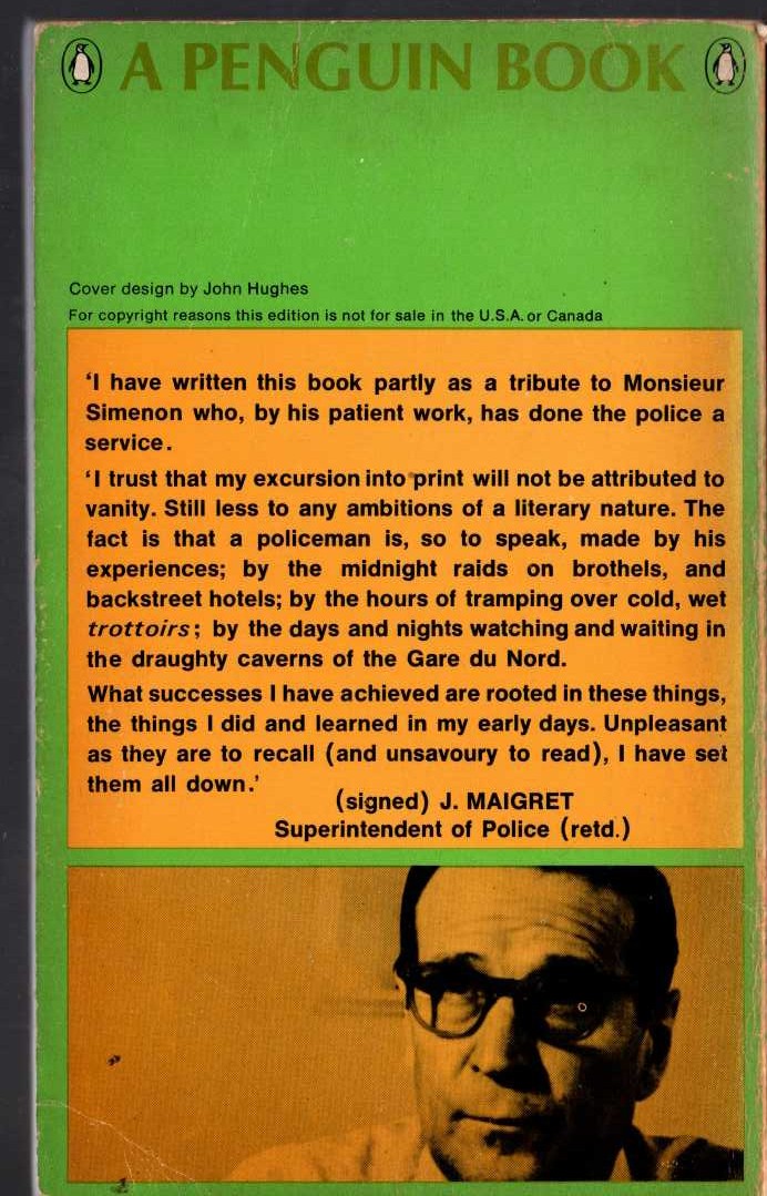 Georges Simenon  MAIGRET'S MEMOIRS magnified rear book cover image