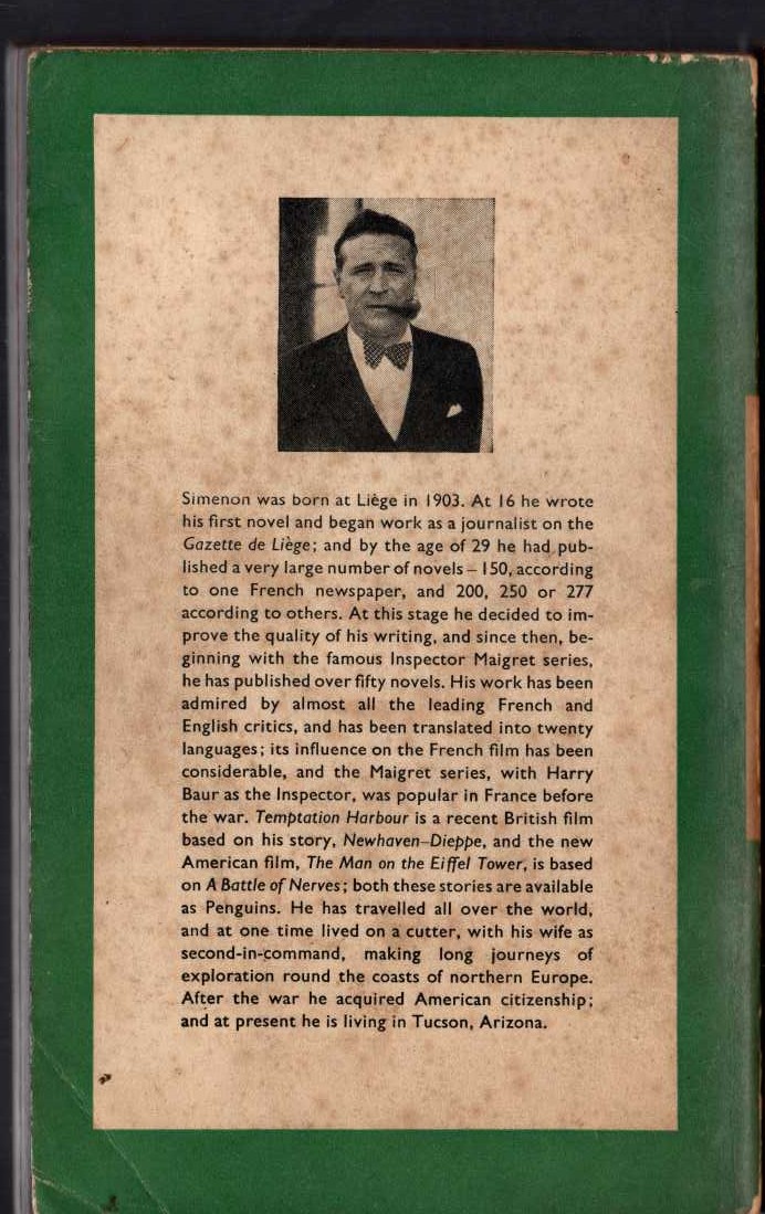 Georges Simenon  THE MAN FROM EVERYWHERE and NEWHAVEN-DIEPPE magnified rear book cover image