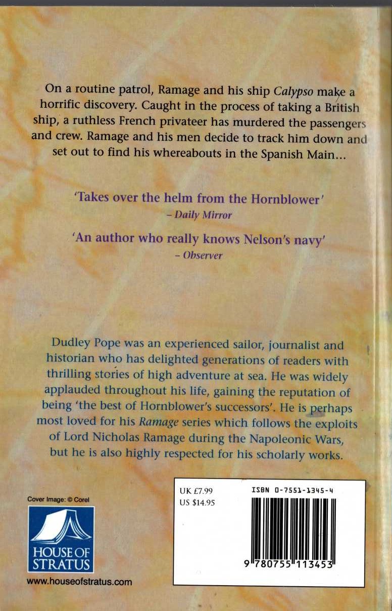 Dudley Pope  RAMAGE AND THE REBELS magnified rear book cover image