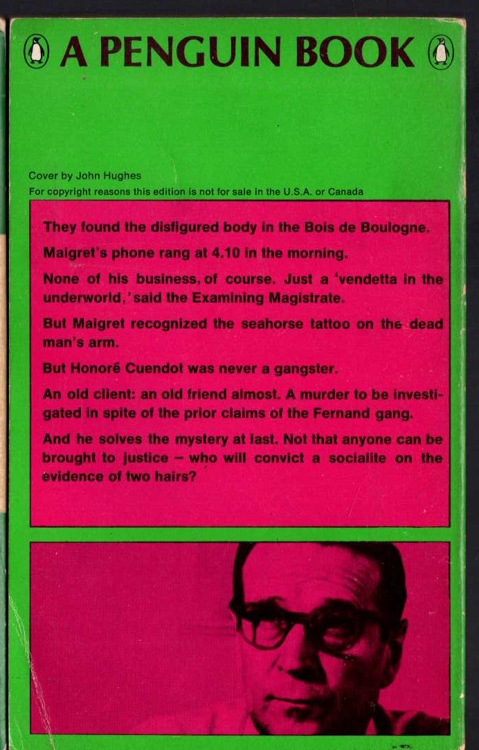 Georges Simenon  MAIGRET AND THE LAZY BURGLAR magnified rear book cover image