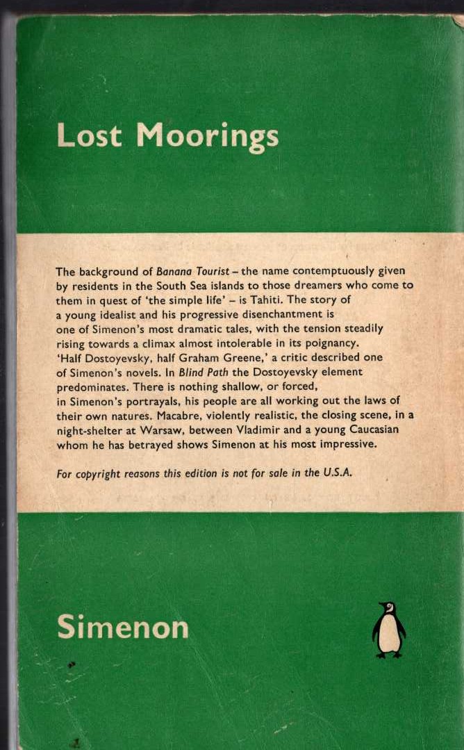 Georges Simenon  LOST MOORINGS magnified rear book cover image