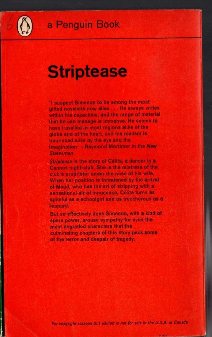 Georges Simenon  STRIPTEASE magnified rear book cover image