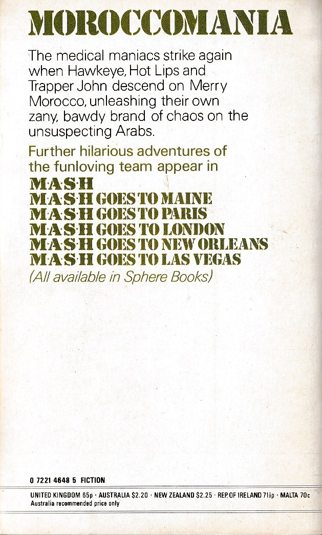 Richard Hooker  MASH GOES TO MOROCCO magnified rear book cover image