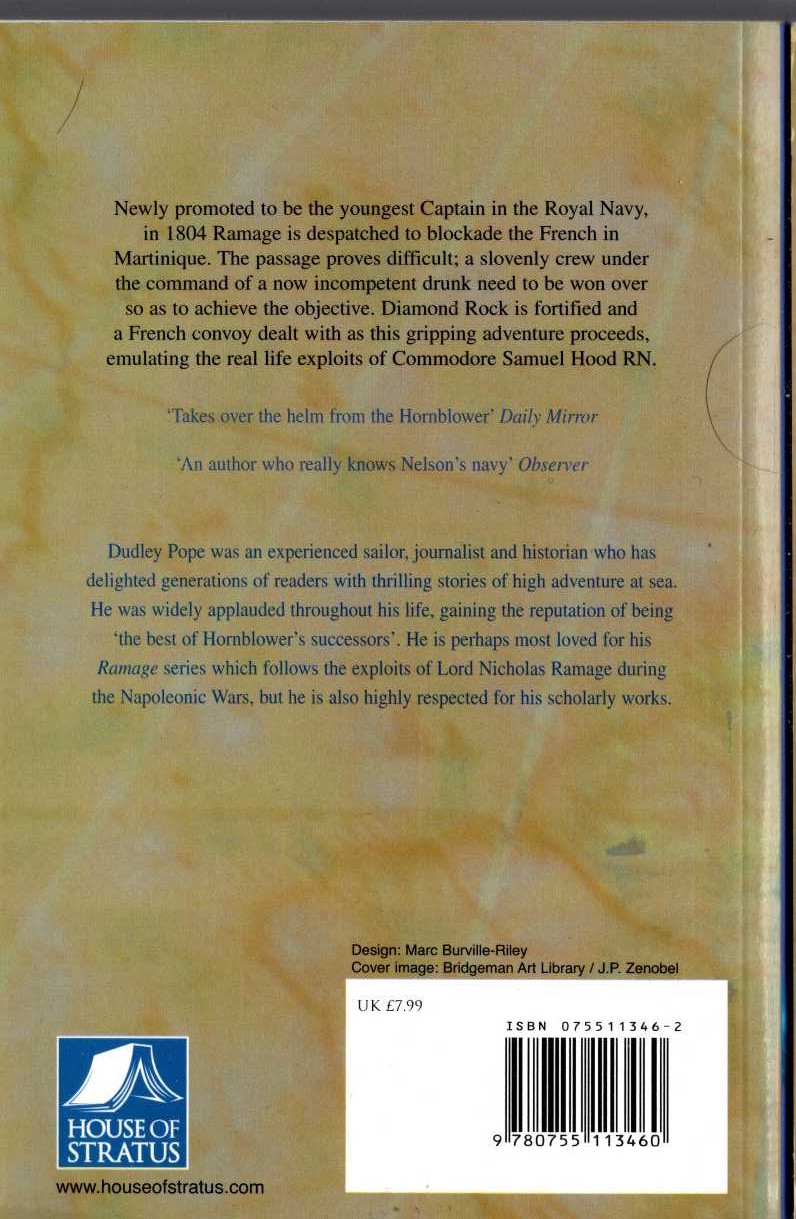 Dudley Pope  RAMAGE'S DIAMOND magnified rear book cover image