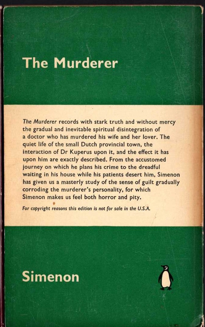 Georges Simenon  THE MURDERER magnified rear book cover image
