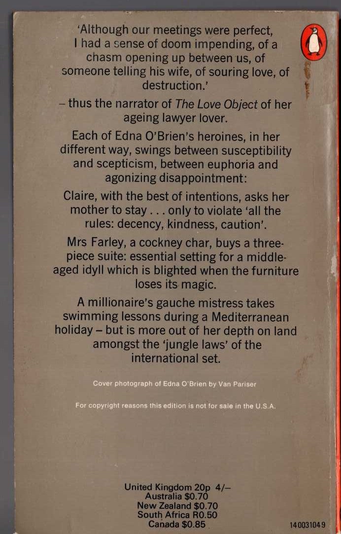 Edna O'Brien  THE LOVE OBJECT magnified rear book cover image