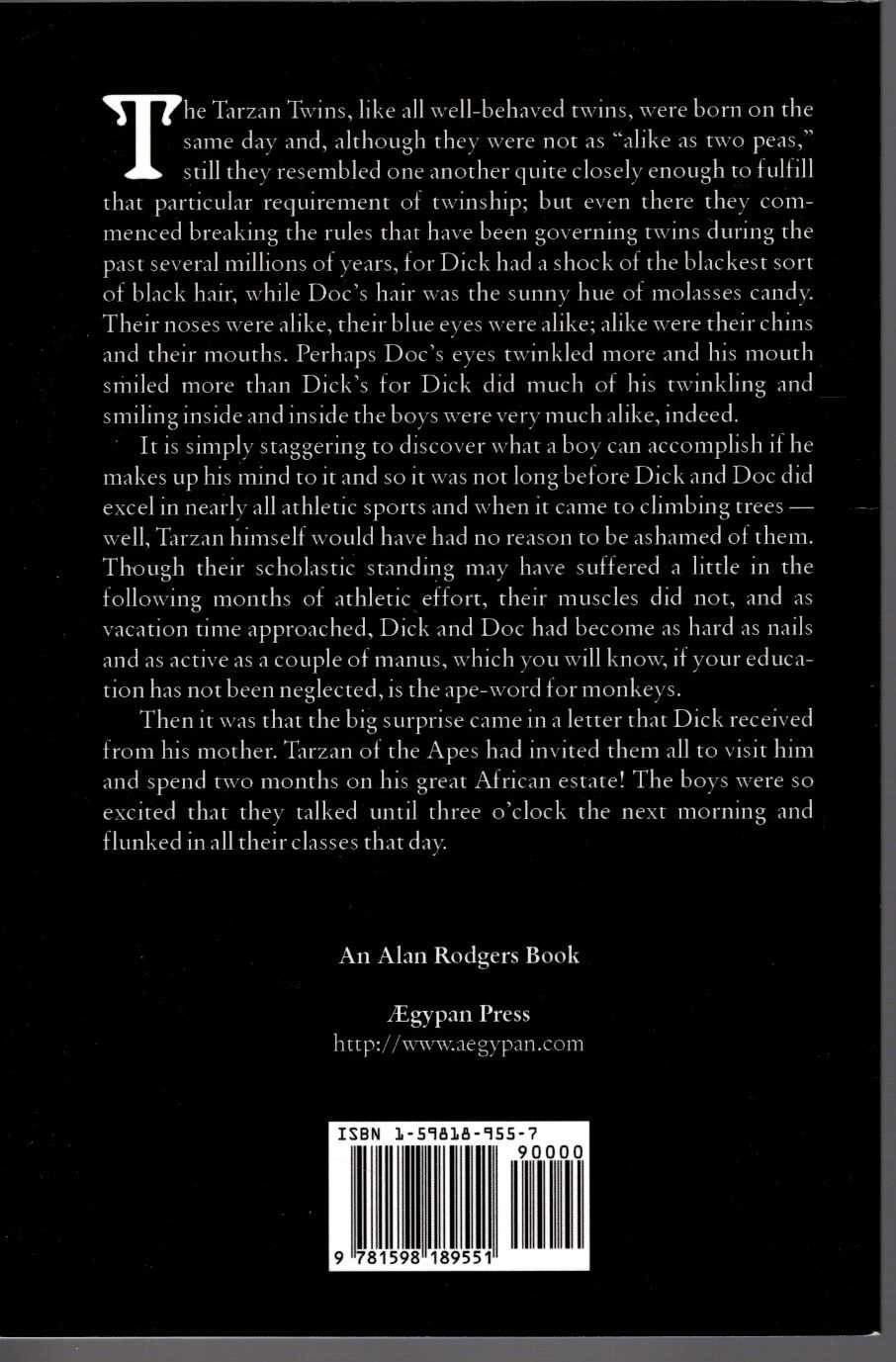 Edgar Rice Burroughs  THE TARZAN TWINS magnified rear book cover image