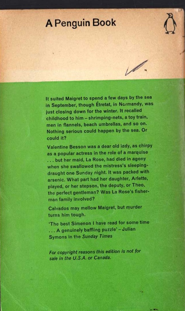 Georges Simenon  MAIGRET AND THE OLD LADY magnified rear book cover image