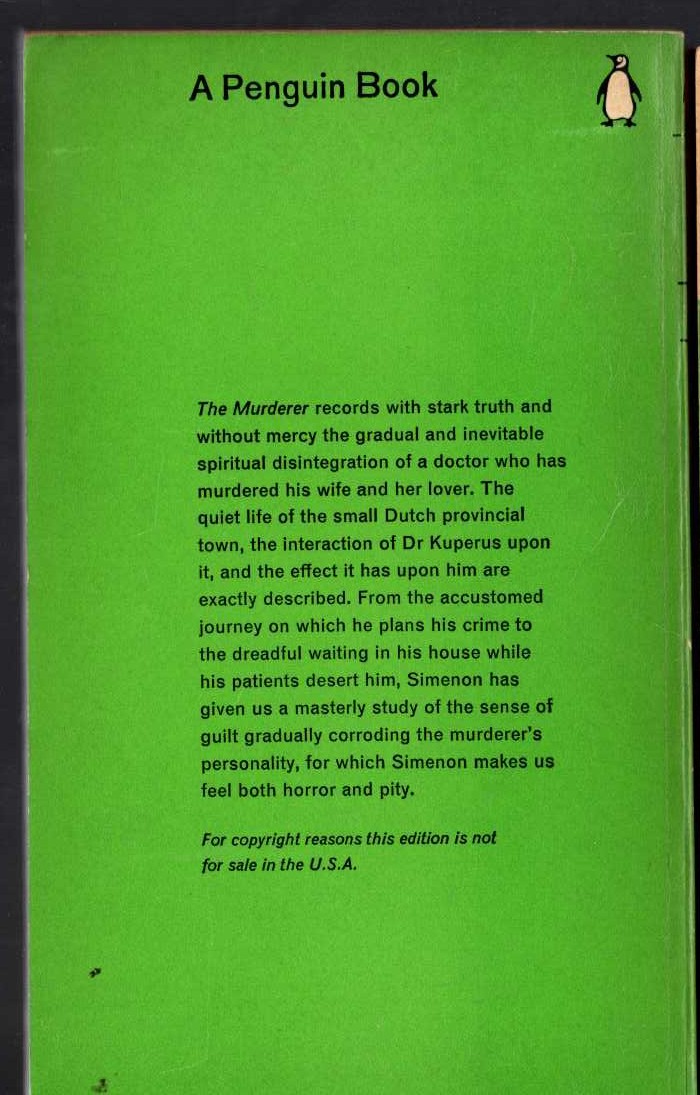 Georges Simenon  THE MURDERER magnified rear book cover image
