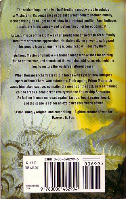 Janny Wurts  FUGITIVE PRINCE magnified rear book cover image