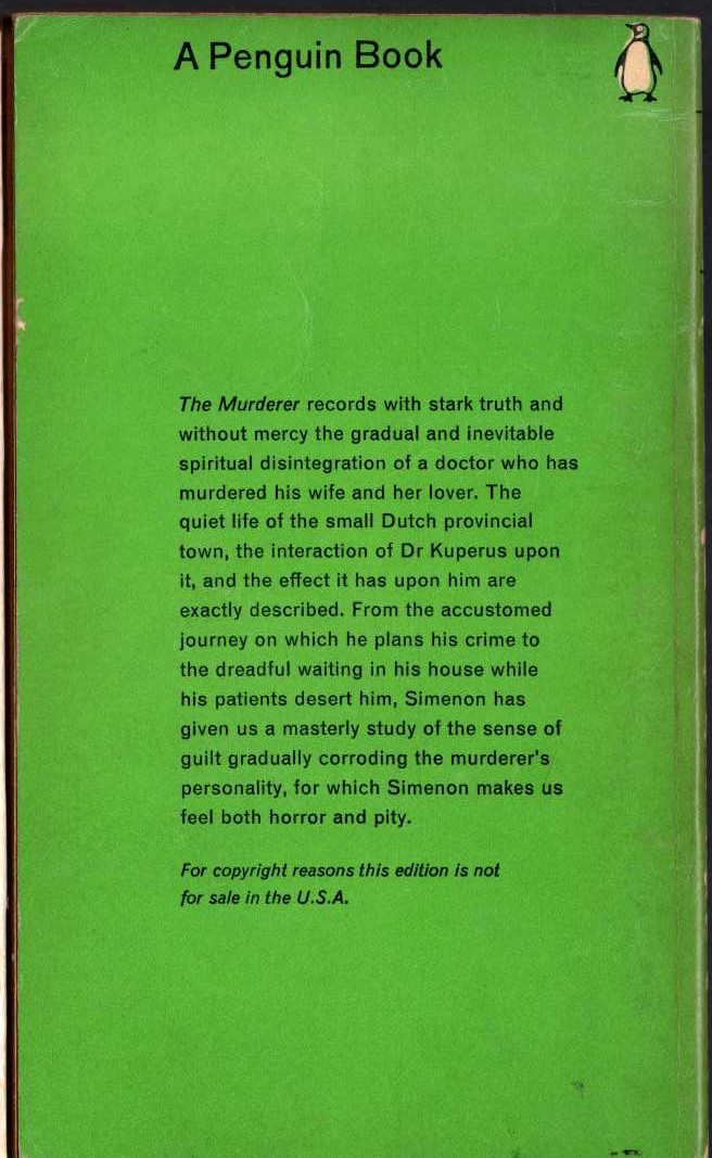 Georges Simenon  THE MURDERER magnified rear book cover image