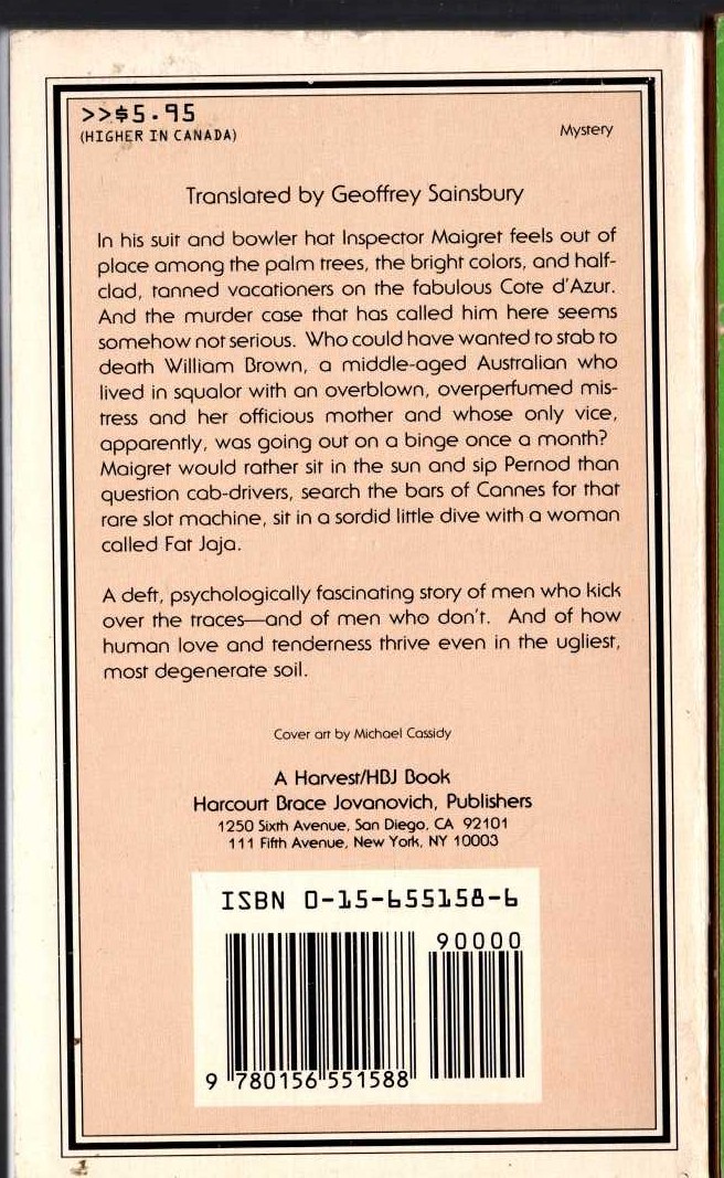 Georges Simenon  MAIGRET ON THE RIVIERA magnified rear book cover image