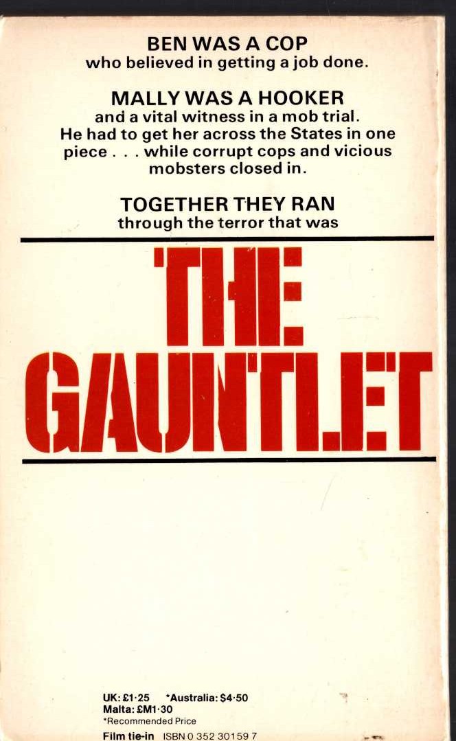 THE GAUNTLET (Clin Eastwood) magnified rear book cover image