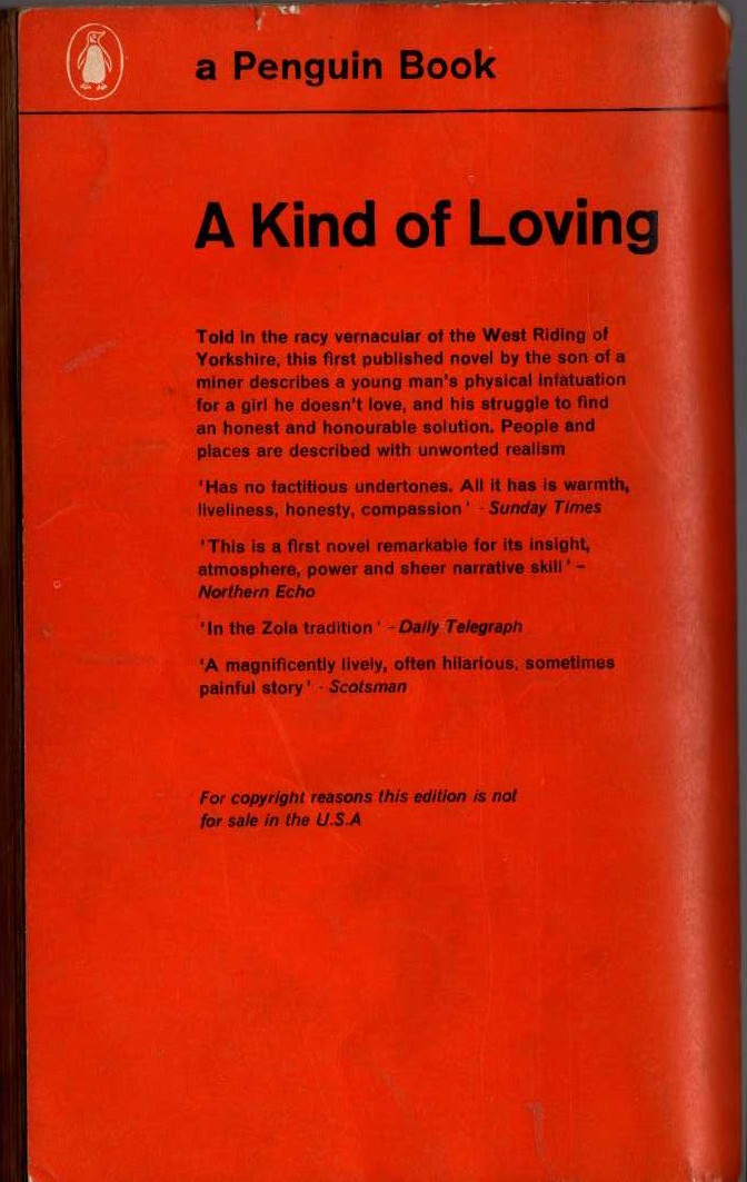 Stan Barstow  A KIND OF LOVING magnified rear book cover image