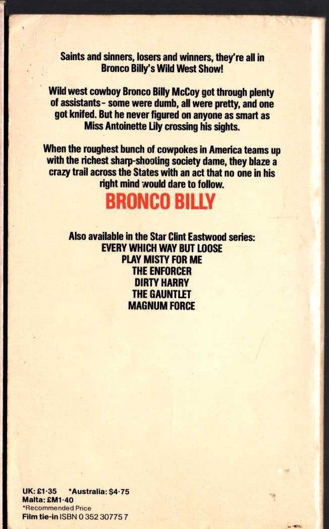 BRONCO BILLY (Clint Eastwood) magnified rear book cover image