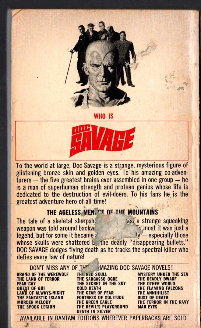 Kenneth Robeson  DOC SAVAGE: THE SQUEAKING GOBIN magnified rear book cover image