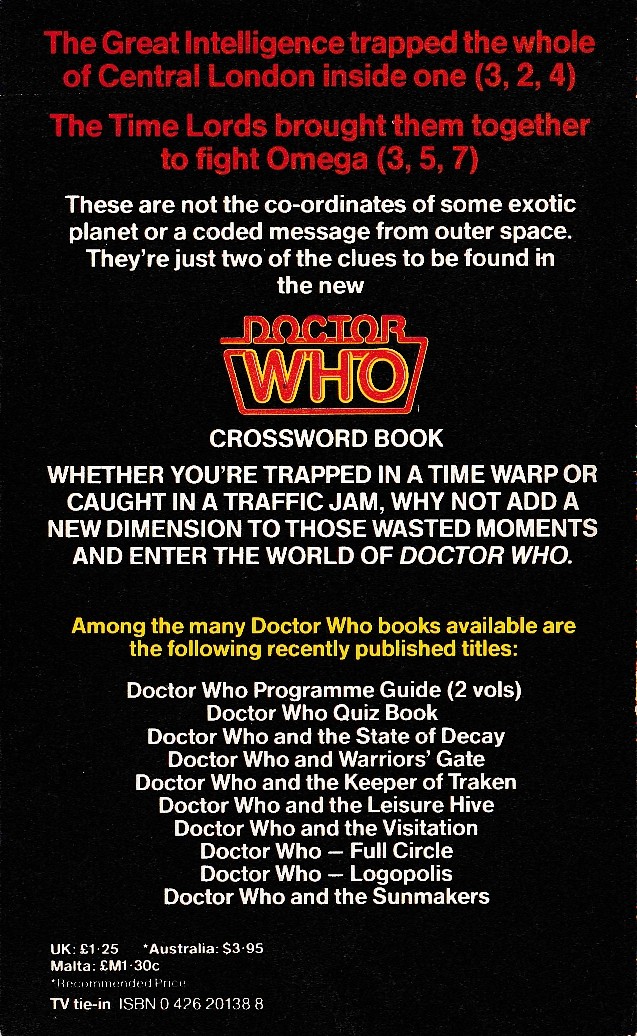 Nigel Robinson  THE DOCTOR WHO CROSSWORD BOOK magnified rear book cover image