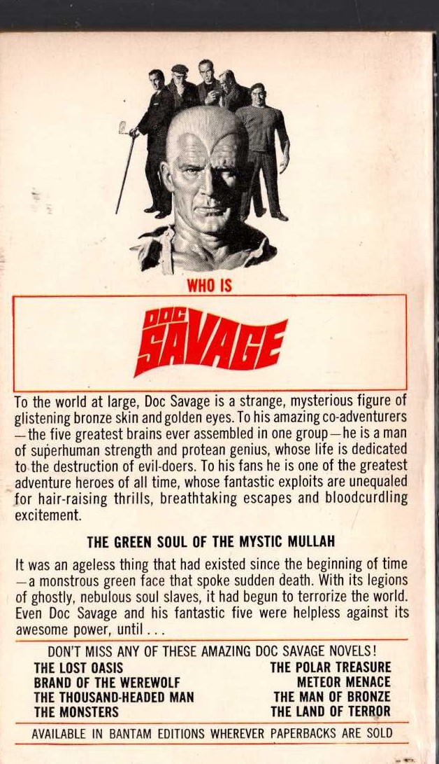 Kenneth Robeson  DOC SAVAGE: THE MYSTIC MULLAH magnified rear book cover image