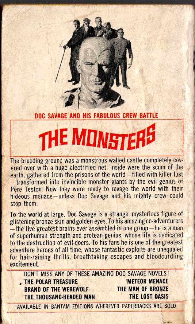 Kenneth Robeson  DOC SAVAGE: THE MONSTERS magnified rear book cover image