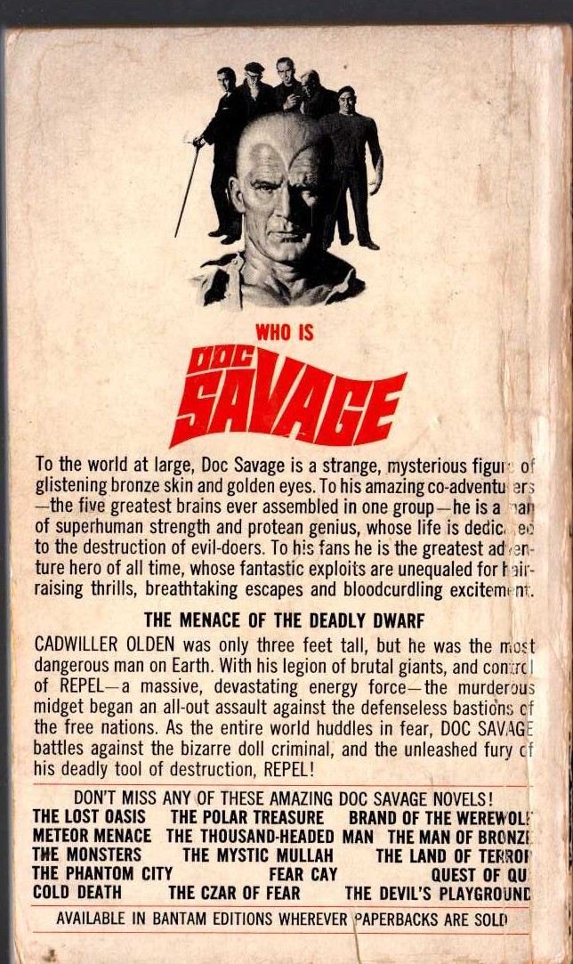Kenneth Robeson  DOC SAVAGE: THE DEADLEY DWARF magnified rear book cover image
