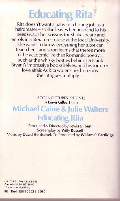 Peter Chepstow  EDUCATING RITA (Michael Cain & Julie Walters) magnified rear book cover image