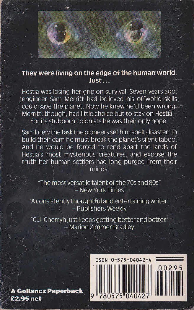 C.J. Cherryh  HESTIA magnified rear book cover image