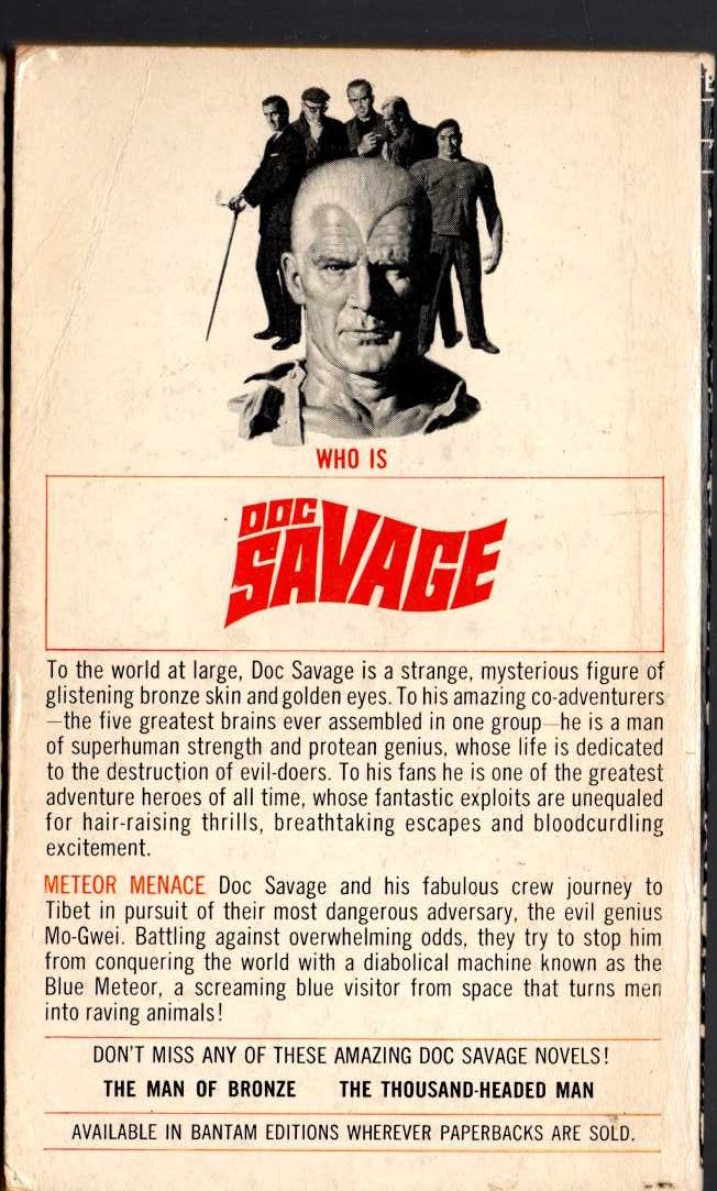 Kenneth Robeson  DOC SAVAGE: METEOR MENACE magnified rear book cover image